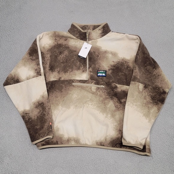 Nike Jacket Mens 2XLT Brown Open Air 1/2 Zip Fleece Pullover Tie Dye HV4628-247